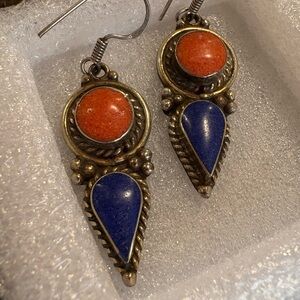 925 Coral and lazuli  Earrings